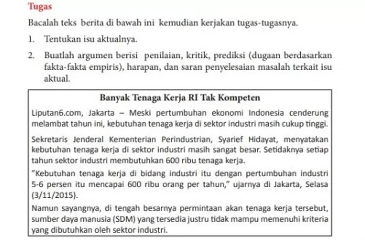 Isu Aktual Banyak Tenaga Kerja RI Tak Kompeten, Kunci Jawaban Bahasa Indonesia Kelas 12 Halaman 103
