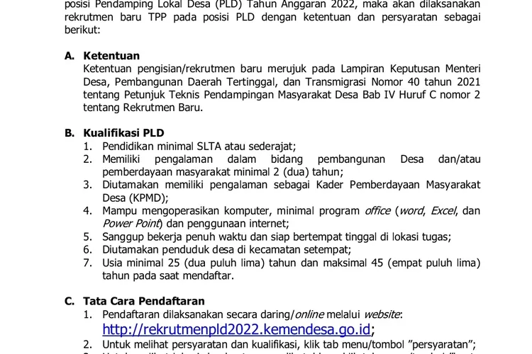 Berikut Tata Cara Pendaftaran Dan Kouta Pendamping Lokal Desa 2022 Di ...