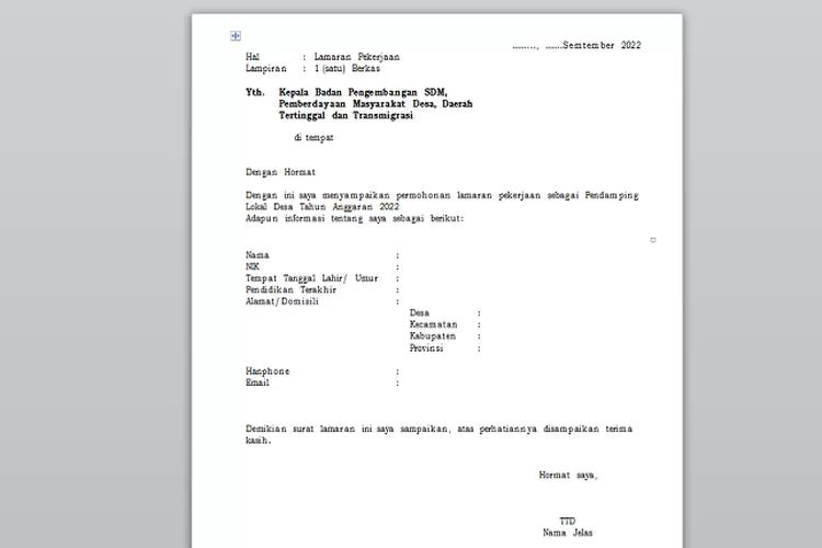 Download Contoh Surat Lamaran Pld Word Cek Format Surat Lamaran