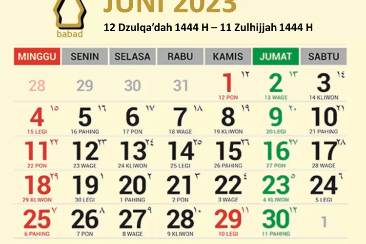 Kalender Jawa Juni 2023 Lengkap Dengan Weton Dan Hari Libur Nasional ...