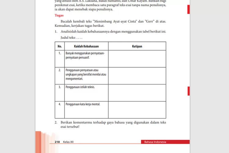 Kunci Jawaban Bahasa Indonesia Kelas 12 Halaman 210 Kebahasaan Kritik ...