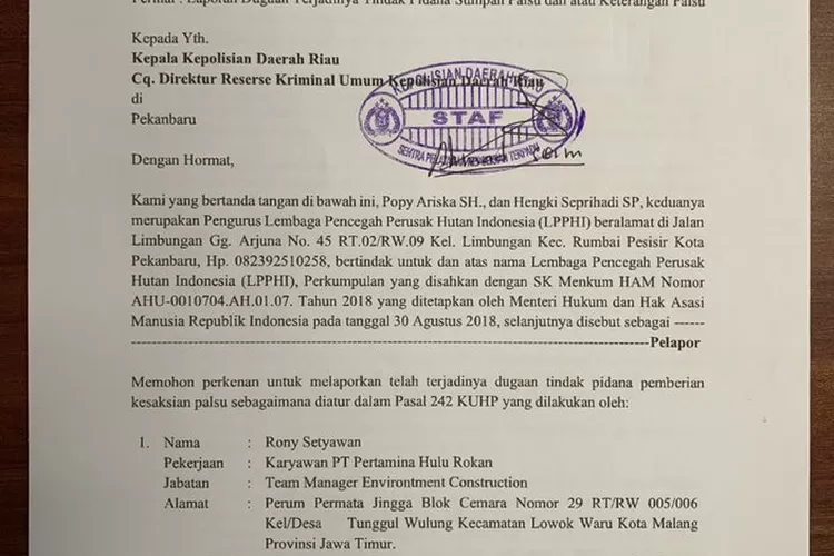 Polda Riau Usut Dua Karyawan PHR Dilapor Beri Keterangan Palsu Di