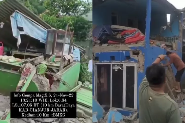 Gempa magnitudo 5.6 ratakan Cianjur dan 5 daerah lain di Jabar, warga berhamburan keluar (Kolase video media sosial)