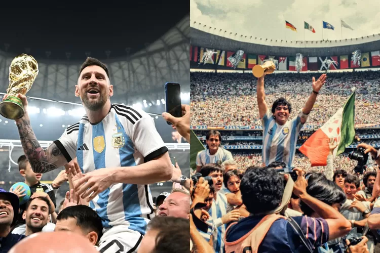 Bak sebuah takdir, Lionel Messi menirukan selebrasi Diego Maradona usai  bawa Argentina juara Piala Dunia 2022 - Hops ID