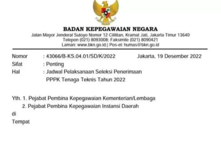 Jadwal Seleksi PPPK Tenaga Teknis 2022 Yang Sesuai Dengan Surat Menteri ...