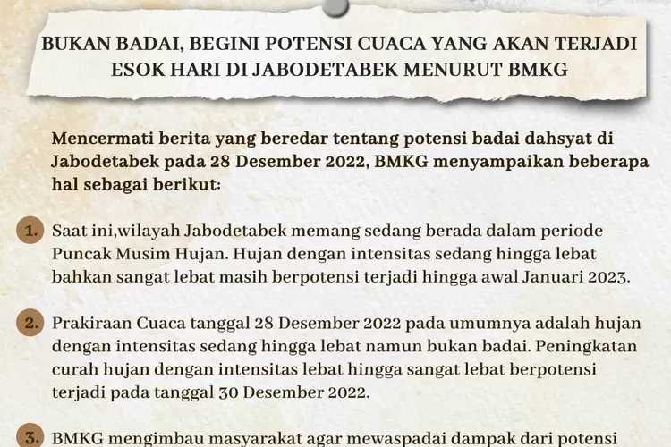 BMKG Sebut Cuaca Ekstrem Di Jabodetabek 28 Desember 2022 Bukan Badai ...