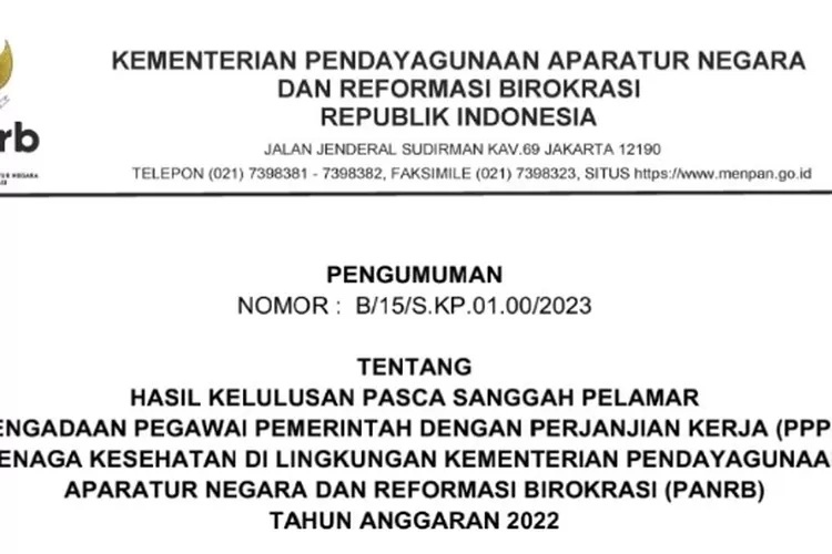 Peserta Yang Dinyatakan Lulus PPPK Tenaga Kesehatan Kementerian PANRB ...