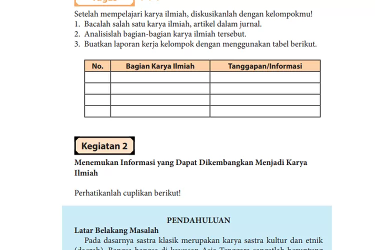 Kunci Jawaban Bahasa Indonesia Kelas 11 SMA Kurikulum 2013 Tugas ...