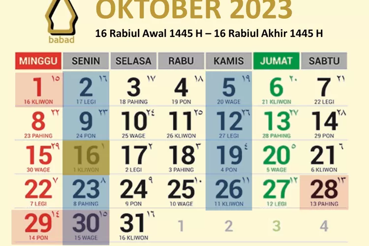 Kalender Oktober Lengkap Dengan Tanggal Merah Dan Daftar Weton Yang Mendapatkan