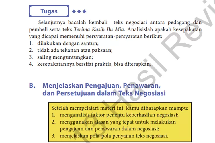 Kunci Jawaban Bahasa Indonesia Kelas 10 SMA Kurikulum 2013 Halaman 157 Syarat Persetujuan Teks Negosiasi  &nbsp;