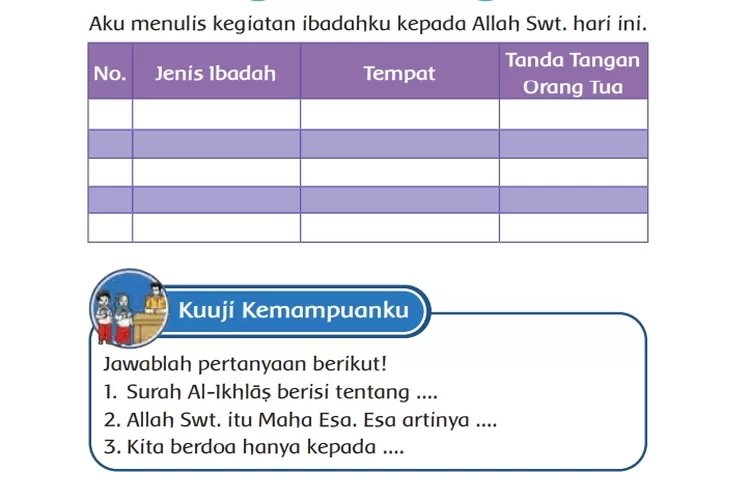 KUNCI Jawaban PAI Kelas 1 SD MI Bab 6, Kegiatan Ibadahku Kepada Allah ...