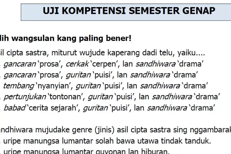 Kunci Jawaban Uji Kompetensi Semester Genap Bahasa Jawa Kelas 12 ...