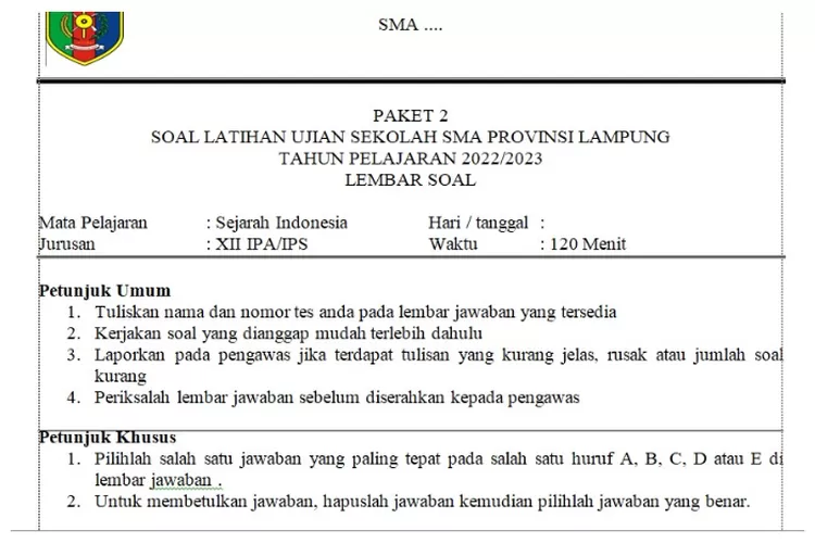 15 Soal Pilihan Ganda PAS UAS US Sejarah Indonesia Kelas 12 SMA ...