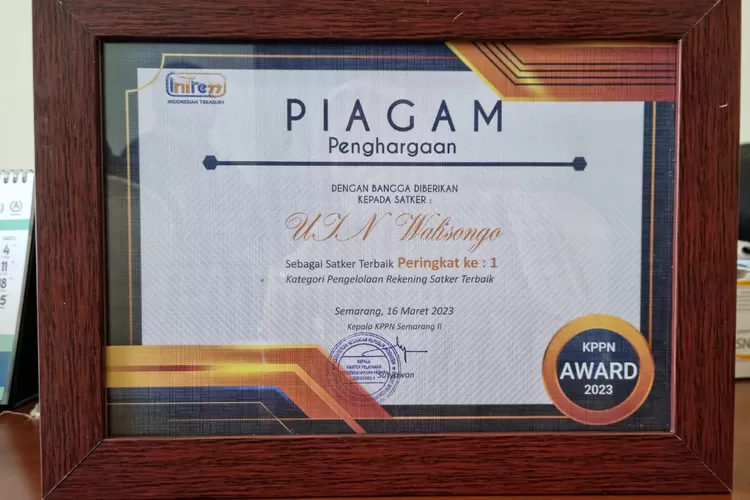 UIN Walisongo Berhasil Raih Peringkat 1 Satker Terbaik KPPN Semarang II Award (Dok. UIN Walisongo)