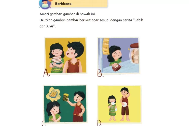 Kunci Jawaban Bahasa Indonesia Kelas 2 Halaman 130 Kurikulum Merdeka, Urutkan Gambar Labih dan Arai