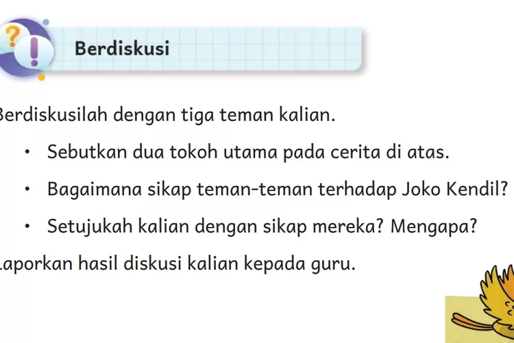 Kunci Jawaban Bahasa Indonesia Kelas 2 Halaman 177 Kurikulum Mereka, Berdiskusi Cerita Joko Kendil
