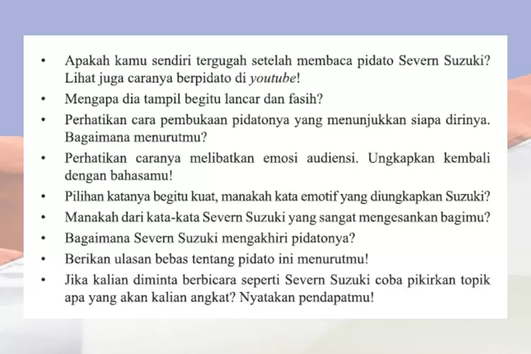 Pidato Severn Suzuki, Kunci Jawaban Bahasa Indonesia Kelas 9 Halaman 44 ...