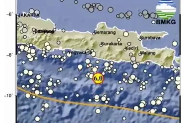 Gempa Pacitan Jawa Timur yang terjadi pada dini hari 8 Juni 2023 pukul 00.04 WIB  ((Twitter@infobmkg))