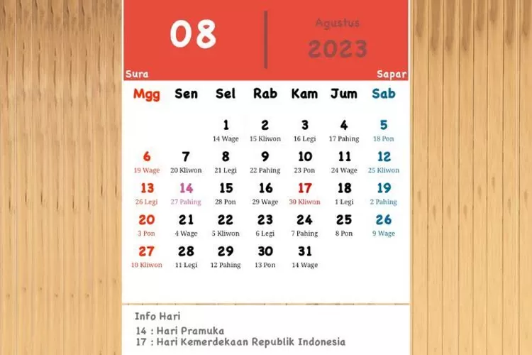 Kalender Bulan Agustus 2023, Lengkap Dengan Penanggalan Hijriyah Dan ...