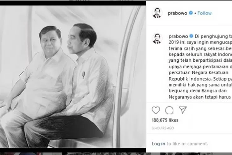 Menteri Pertahanan, Prabowo Subianto, mengunggah sketsa tentang dirinya dan Presiden Joko Widodo di Instagram, Selasa (31/12/2019). [Instagram/prabowo]