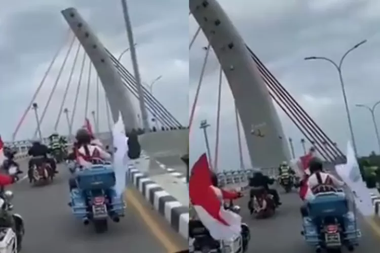 Viral Aksi Arak arakan Moge Melintas di Jembatan Belum