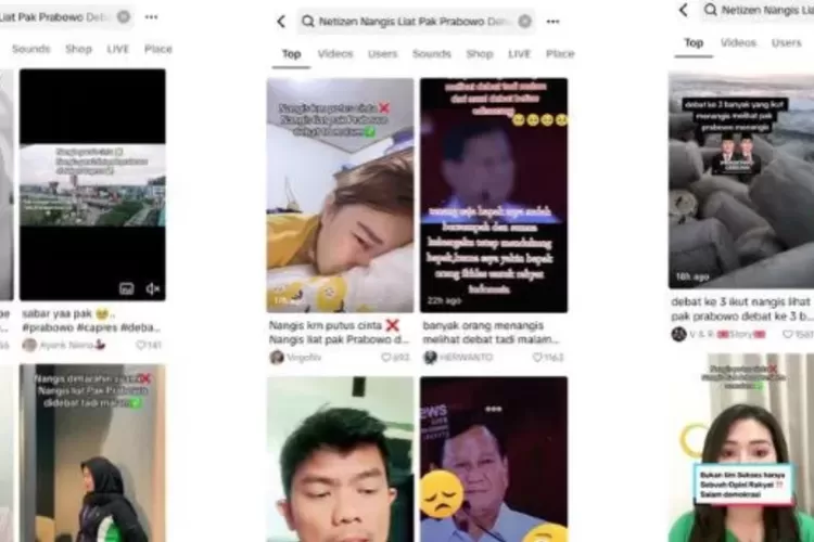 Reaksi netizen nangis lihat Prabowo diolok Anies dan Ganjar. (Foto/TikTok.)