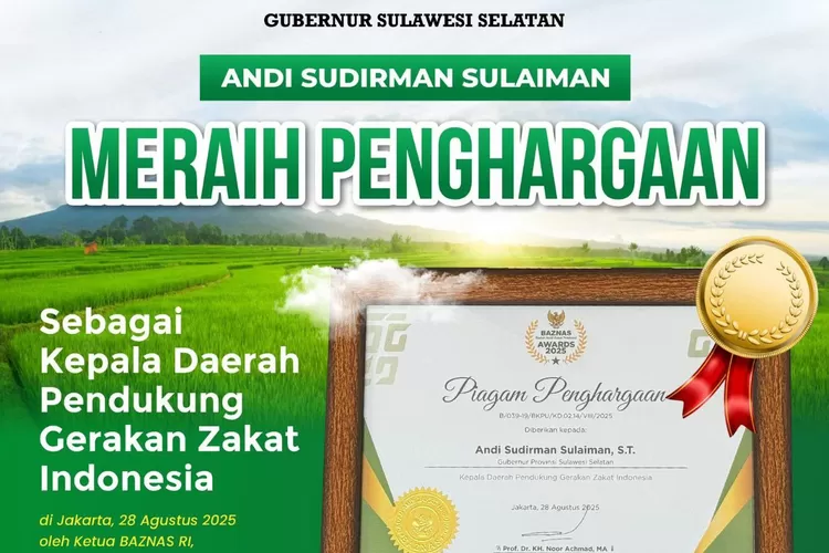 Gubernur Sulsel Andi Sudirman Sulaiman meraih penghargaan dari Baznas.