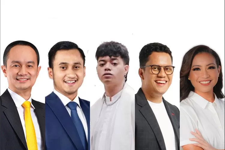 TKN Prabowo-Gibran (dari kiri ke kanan): Wakil Menteri Perdagangan RI Jerry Sambuaga, Ketua Umum HIPMI Jaya Sona Maesana, Reza Arap, dan Arief Muhammad, Rahayu Saraswati.
