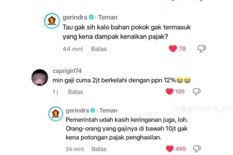 Pembodohan! Admin Gerindra Ramai Dikecam Soal Kenaikan PPN 12 Persen, Netizen: Ngaco Banget Jawabnya (X/@tanyakanrl)