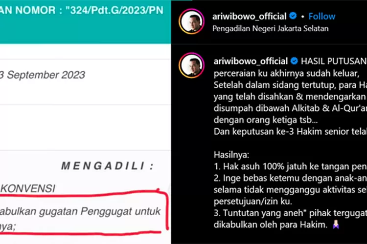 Ari Wibowo Dan Inge Anugerah Resmi Cerai, Hak Asuh Anak Dimenangkan Ari ...