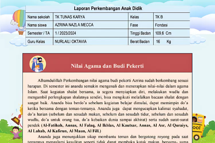 5 Contoh Narasi Raport TK Semester 2 Kurikulum Merdeka Dilengkapi Link ...