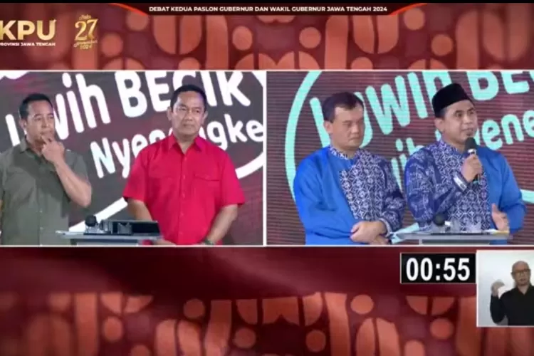 Debat kedua Pilgub Jawa Tengah Andika-Hendi dan Ahmad Luthfi-Taj Yasin. (Foto tangkapan layar Youtube KPU Jateng). 