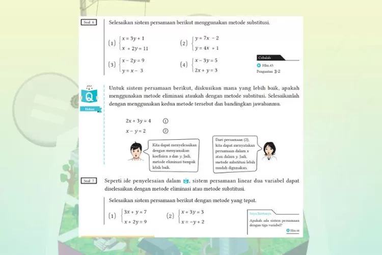Matematika kelas 8 halaman 40-42 Kurikulum Merdeka: Sistem persamaan linear dua variabel dengan metode substitusi