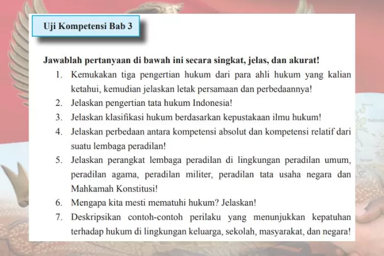 PKn kelas 11 halaman 117 Uji Kompetensi Bab 3: Sistem hukum dan peradilan di Indonesia serta contoh perilaku yang menunjukkan kepatuhan hukum