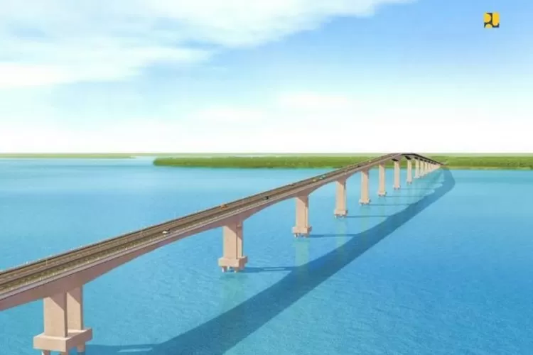Ilustrasi dari pembangunan Jembatan Sleat Sunda yang akan menjadi jembatan terpanjang di dunia apabila pembangunannya terwujud (Dok: Kementerian PUPR)
