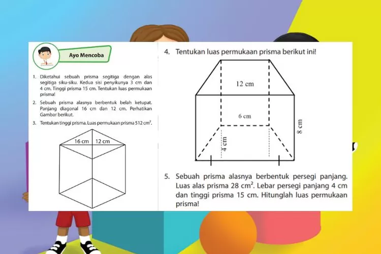 Matematika kelas 6 halaman 109 110 Ayo Mencoba: Menghitung luas permukaan prisma segitiga, belah ketupat, persegi panjang, trapesium