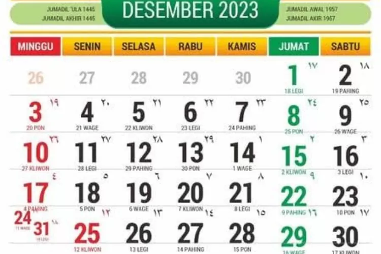 Kalender Desember 2023 Bocoran Hari Libur Bulan Ini Dilengkapi Weton Penanggalan Hijriyah Dan 0888
