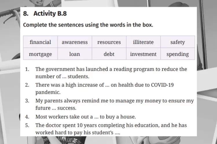Bahasa Inggris Tingkat Lanjut kelas 12 halaman 155 156 Activity B8: Complete the sentences using the words in the box