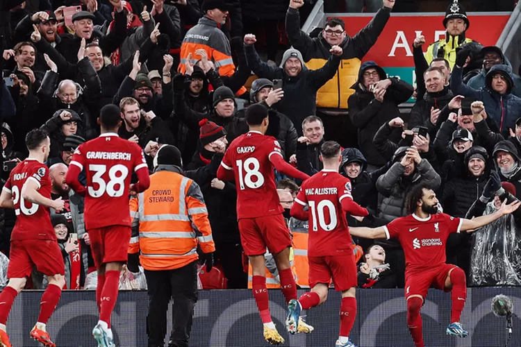 Mohamed Salah merayakan gol Liverpool ke gawang Newcastle dalam pertandingan Liga Inggris (Liverpool FC)