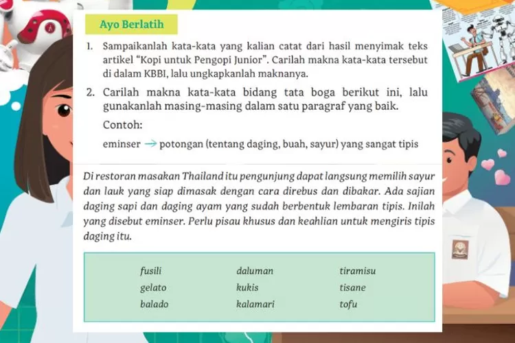 Bahasa Indonesia kelas 12 halaman 181 182: Menganalisis makna kata dalam artikel 'Kopi untuk Pengopi Junior' serta kata bidang tata boga