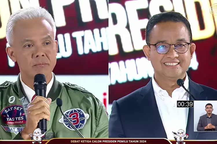 Potret Anies dan Ganjar kala kritik Prabowo di debat ke-3 capres (KPU RI)