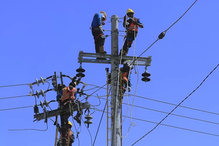 Sejumlah petugas PLN memindahkan jaringan kabel dari tiang listrik yang lama ke tiang yang baru di Kecamatan Alak, Kota Kupang, NTT, Selasa (2/8/2022). Kegiatan tersebut merupakan bagian dari upaya PLN melakukan perawatan jaringan listrik mencegah terjadinya kerusakan yang berujung pada pemadaman bergilir di kota itu. ANTARA  FOTO/Kornelis Kaha/nym. (Kornelis Kaha)