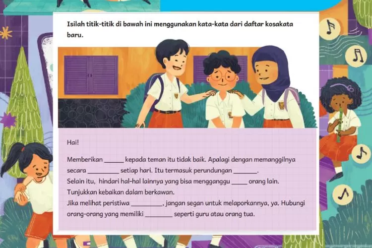 Bahasa Indonesia kelas 5 Bab 8 halaman 181 Kurikulum Merdeka: Lengkapi kalimat rumpang dengan kosakata baru