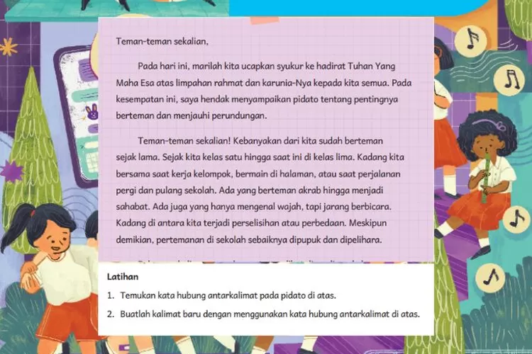 Bahasa Indonesia kelas 5 Bab 8 halaman 195 Kurikulum Merdeka: Kata hubung antarkalimat pada pidato