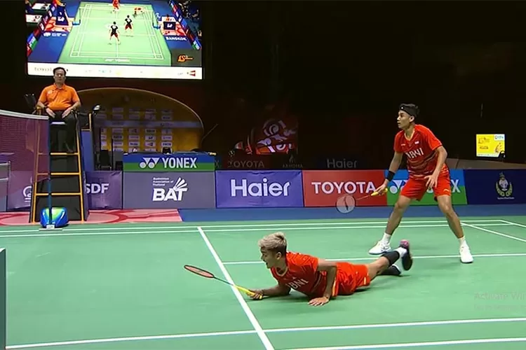 Pasangan ganda putra Indonesia, Muhammad Shohibul Fikri dan Bagas Maulana gagal ke final Thailand Masters 2024 usai dikalahkan wakil China. (Tangkapan layar/live streaming BWF TV)