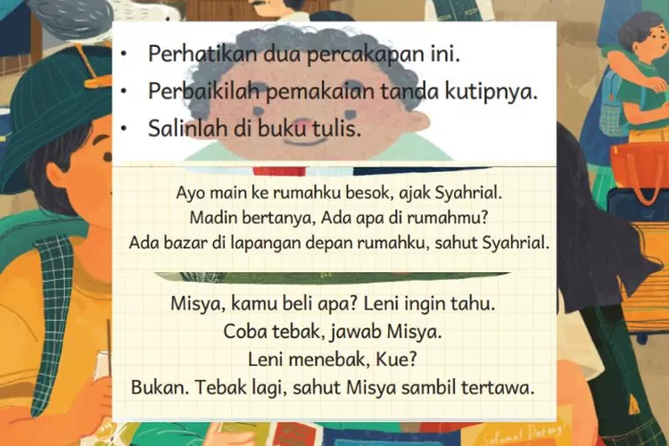 Bahasa Indonesia kelas 3 Bab 5 halaman 112 Kurikulum Merdeka: Kalimat langsung dengan tanda kutip