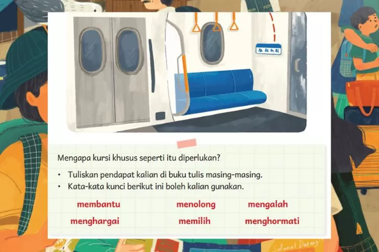 Bahasa Indonesia kelas 3 halaman 146 Kurikulum Merdeka: Menuliskan pendapat atas tempat duduk khusus di tempat umum dengan kata kunci berikut