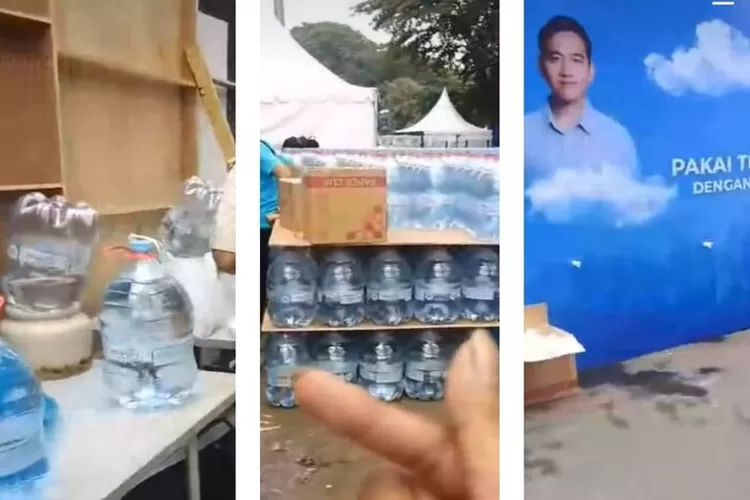 Galon Le Minerale yang digunakan untuk tempat pengisian air minum di Kampanye Akbar Prabowo-Gibran (Tangkap layar Tiktok/Galih Raditya)