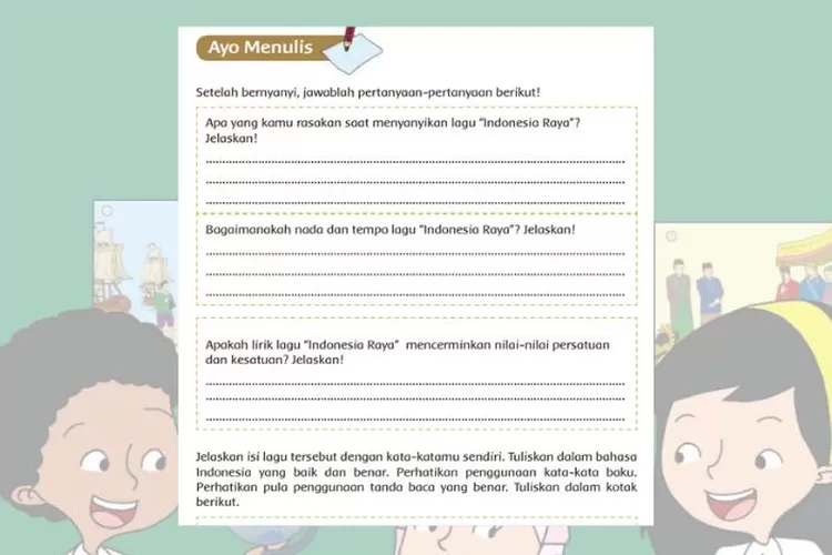 Tema 7 kelas 5 halaman 64 Subtema 1 Pembelajaran 5: Analisis nada dan tempo serta makna lagu Indonesia Raya