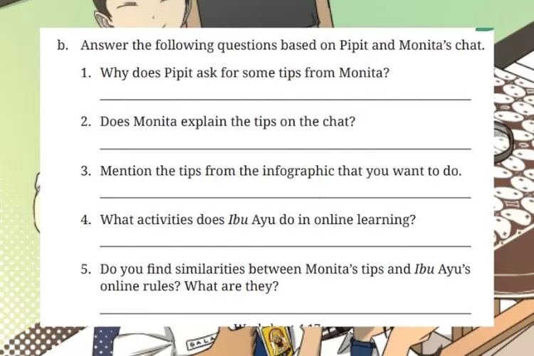 Bahasa Inggris kelas 7 halaman 177 Kurikulum Merdeka: Online chat between Pipit and Monita about tips to stay focused during online learning